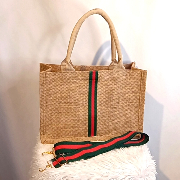 Woven Khaki Fashion Tote  💚❤️💚 - Picture 8 of 17